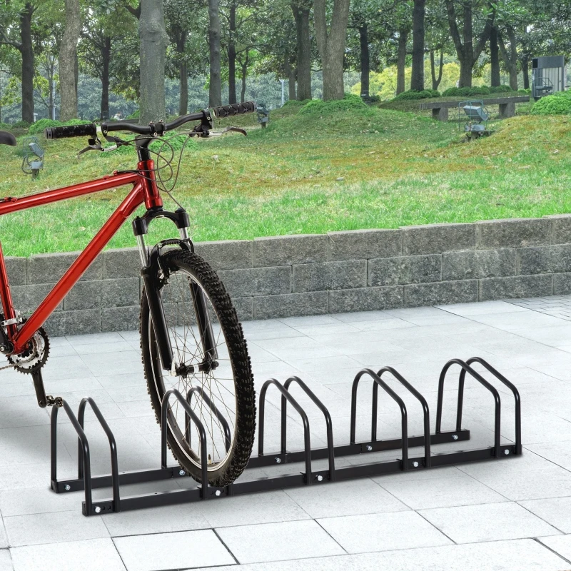 HOMCOM Estacionamento para 5 Bicicletas Suporte de Aço para Estacionar Bicicletas no chão para Interior e Exterior 130x33x27cm Preto