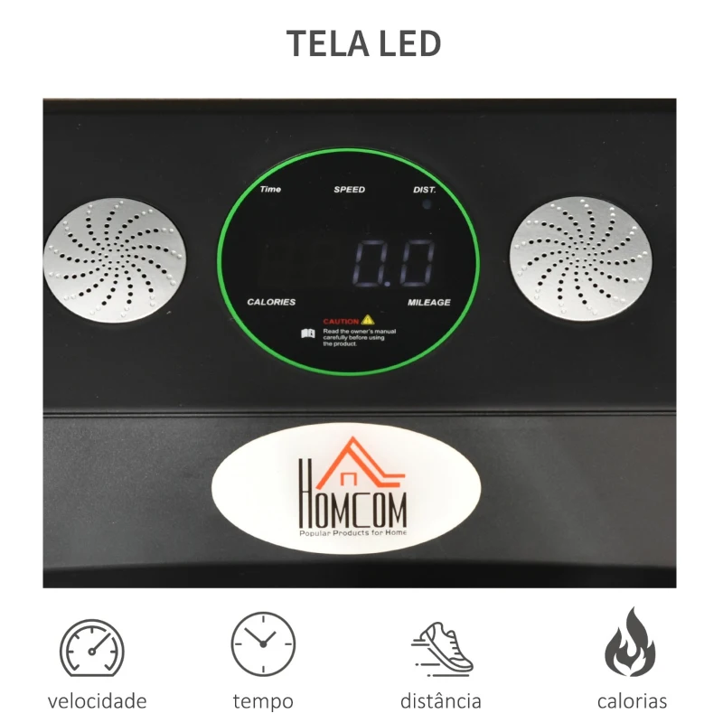 HOMCOM Passadeira Elétrica Motor 500W com Velocidade Ajustável de 1-6km/h Tela LED Controle Remoto e 2 Rodas 133x50x13cm Preto