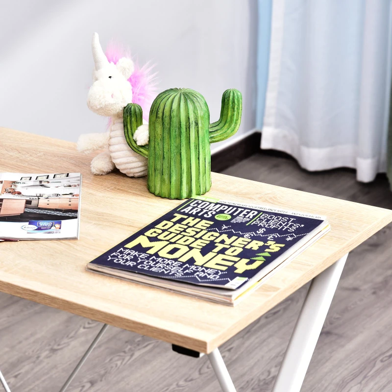 Vinsetto Secretária de Canto Mesa de Computador em Forma de L com Estrutura de Aço 142x142x76cm Natural e Branco