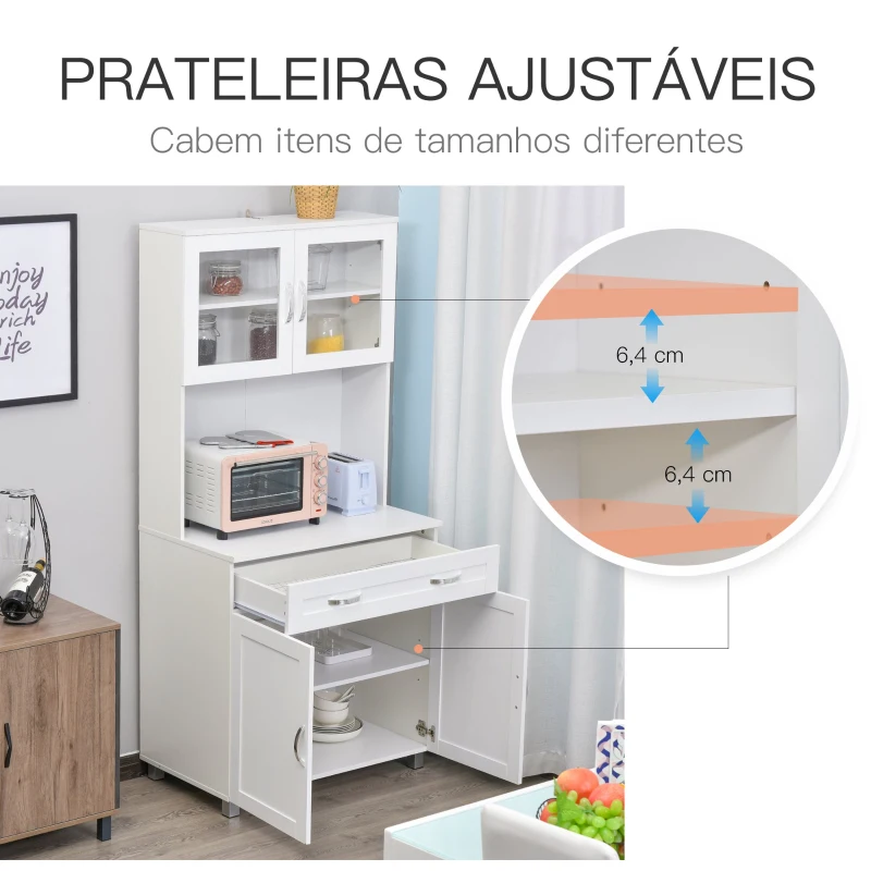 HOMCOM Armário de cozinha com prateleiras internas ajustáveis ​​e gaveta 80x48x170 cm Branco