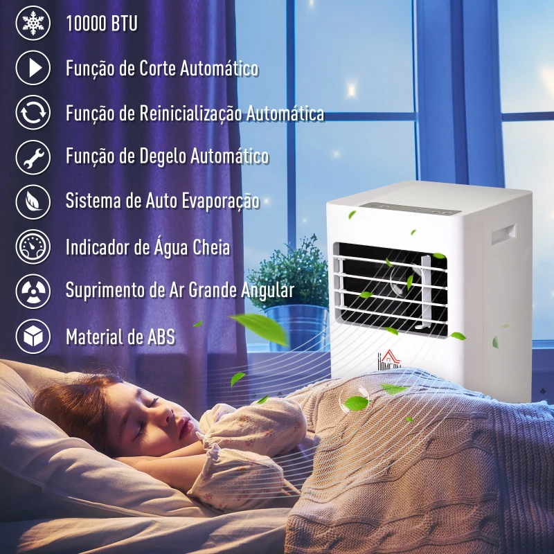 HOMCOM Ar Condicionado Portátil 7000BTU 3 em 1 Refrigerador Desumidificador e Ventoinha com Temporizador LED e Controlo Remoto Silencioso 30,5x32,8x67,8 cm Branco