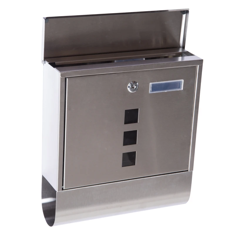 HOMCOM Caixa Externa de Aço Inoxidável para Cartas,  Resistente à Água com Fecho para Montagem na Parede 30,5x9,6x33,5cm