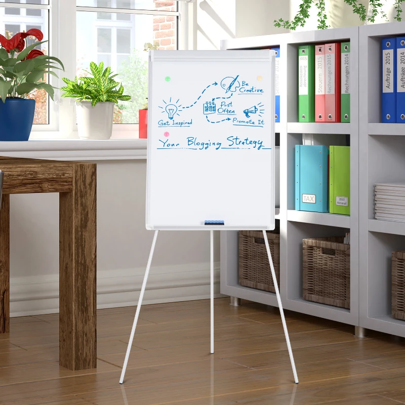 Vinsetto Quadro Magnético Branco + Cavalete Tripé Quadro em Alumínio com Suporte Altura, Estrutura Dobrável 60,5x90,5cm