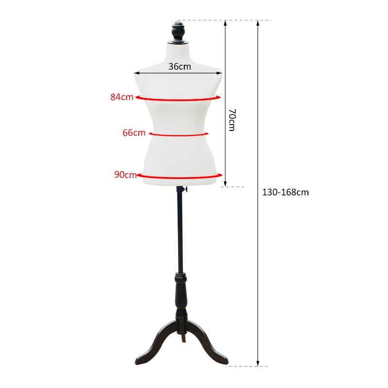 HOMCOM Manequim Feminino de Costura Manequim de Exibição com Altura Ajustável 130-168cm Branco