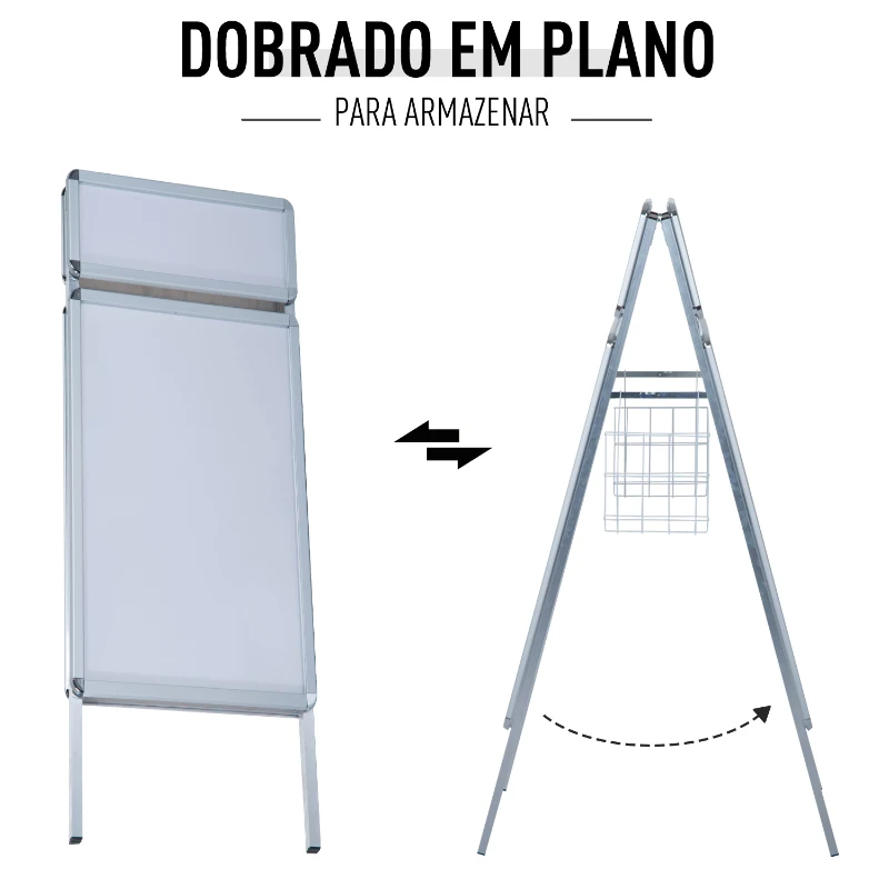 HOMCOM Painel Publicitário  com Cavalete e 2 Cestos- Branco-  PVC- 64 x 8 x 144 cm