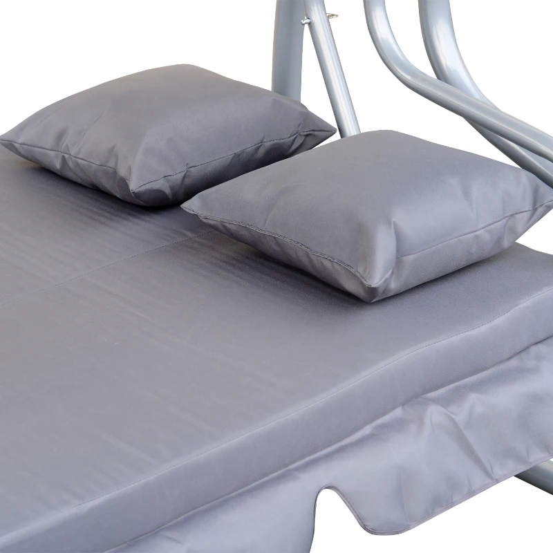 Outsunny Banco Baloiço Jardim 3 Lugares Convertível em Cama com Teto Ajustável e Bandeja para Bebidas 200x120x164 cm Cinza