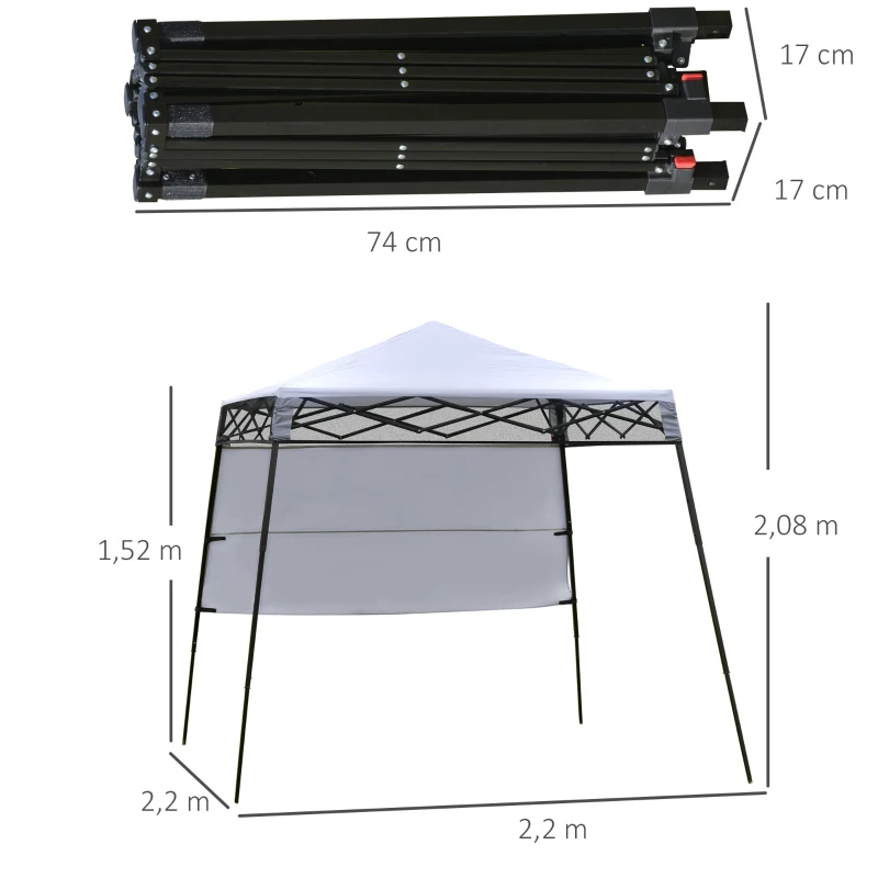 Outsunny Tenda Dobrável 220x220x208cm com Proteção UV Altura ajustável de 2 niveis Tecido Oxford estrutura de aço com Lateral e Bolsa de Transporte Branco