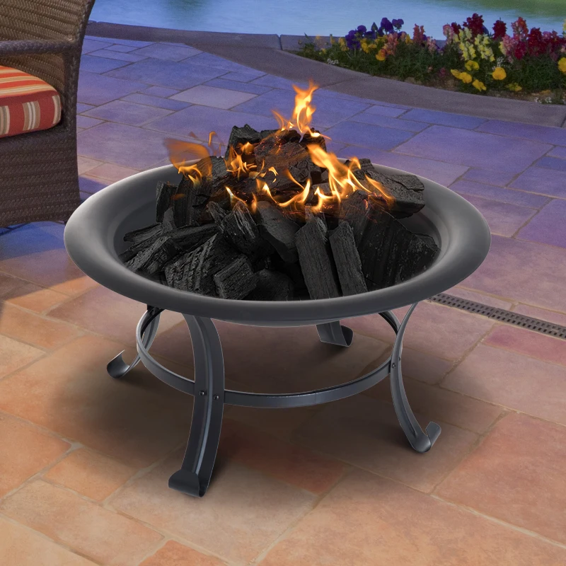 Outsunny Braseiro Exterior Multifuncional Lareira de Metal de Lenhea Carvão Poço de Fogo para Jardim Terraço Pátio Φ74x48cm