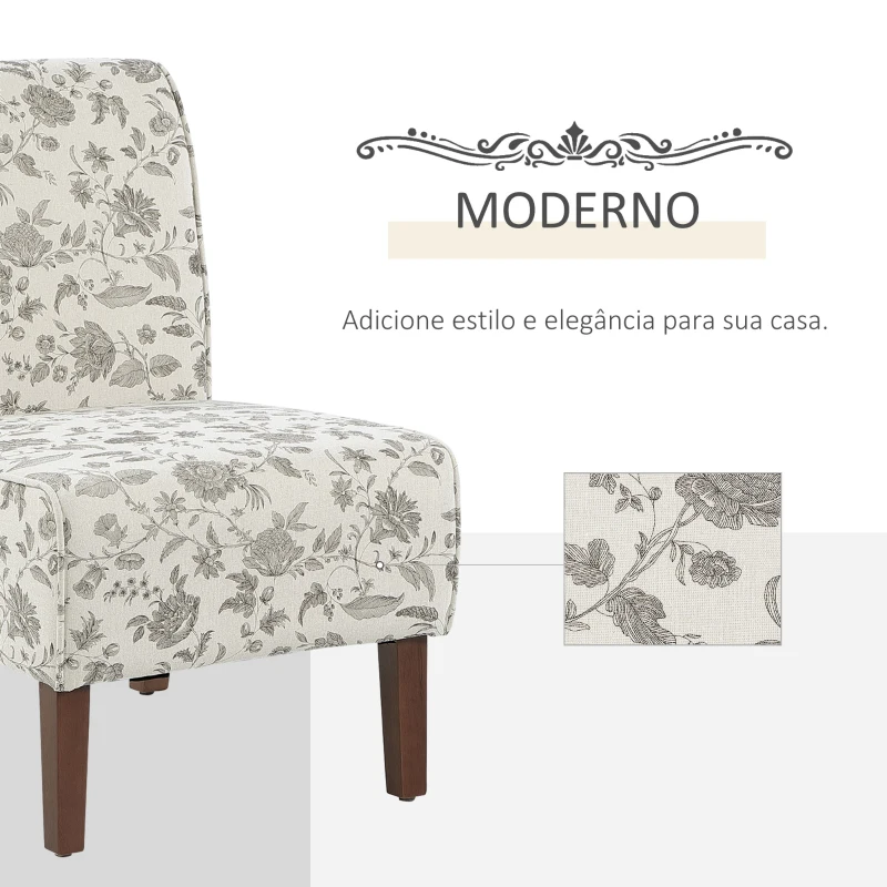 HOMCOM Cadeira individual tipo poltrona sem apoio de braços com assento acolchoado e pernas de madeira 57x76x83,5 cm estampa floral