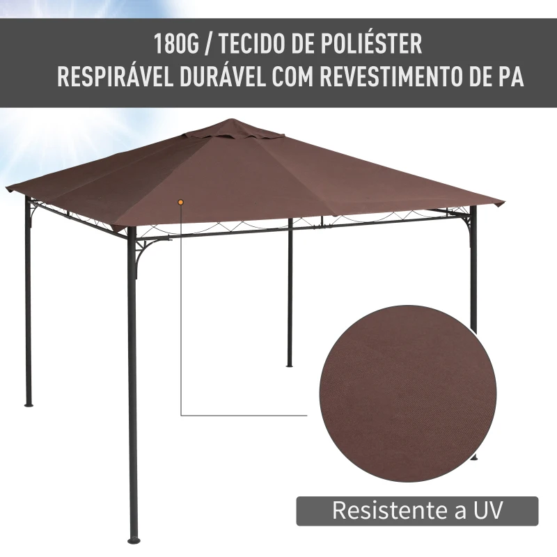 Outsunny Toldo de substituição de 3 x 3 m para barraca de jardim gazebo ao ar livre com 8 orifícios de drenagem e ventilação marrom