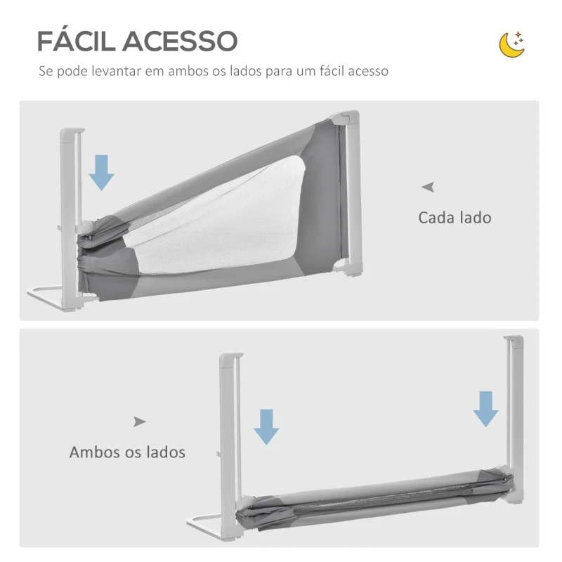 HOMCOM Barreira de Cama para Crianças de 150cm com Altura Ajustável Barreira de Cama Infantil Proteção Anti Queda com Estrutura de Alumínio 150x44x77,5-104,5cm Cinza