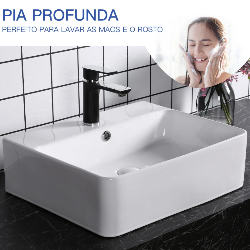 Kleankin Pia do banheiro retangular Sobre a bancada Cerâmica Nórdica 52x42x15,5 Branco