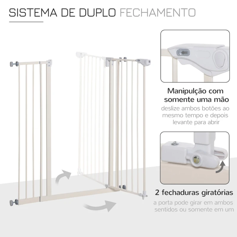 PawHut Barreira de Segurança para Portas e Escadas Barreira para Animais de Estimação com Fechadura Automática Extensível 17,5cm Metal 74-80/91,5-97,5x104,1cm Branco