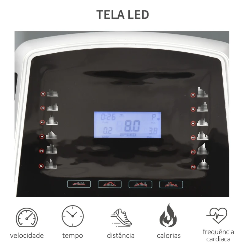 HOMCOM Passadeira Elétrica Dobrável Motor 500W Passadeira Portátil com 12 Programas Tela LED Suporte para Garrafa e Rodas 142x66x127cm Preto