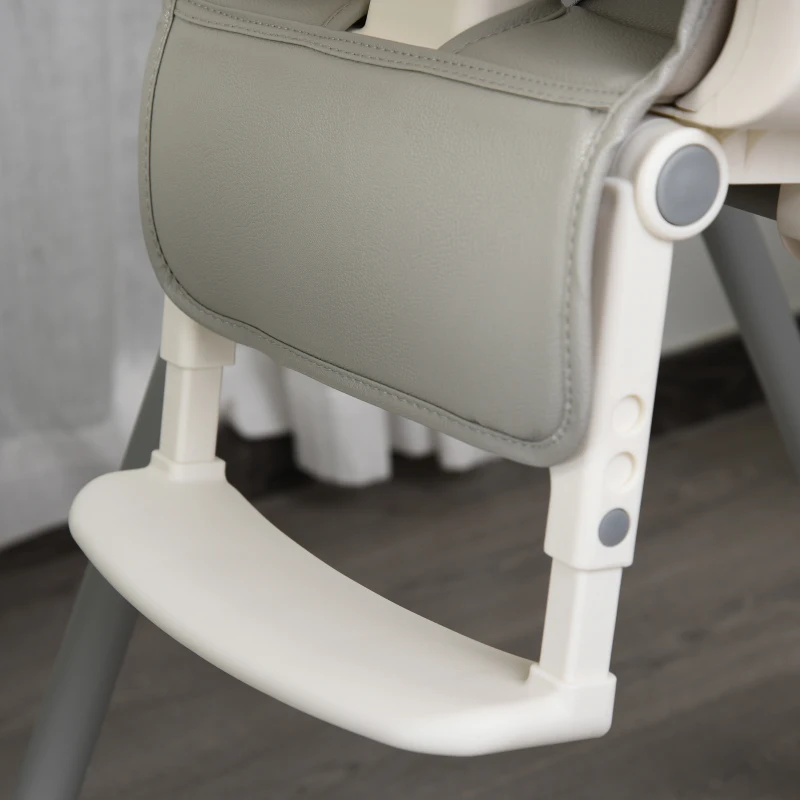 HOMCOM Cadeira de refeição ajustável e dobrável para bebê acima de 6 meses com bandeja dupla 55x80x104 cm Cinza