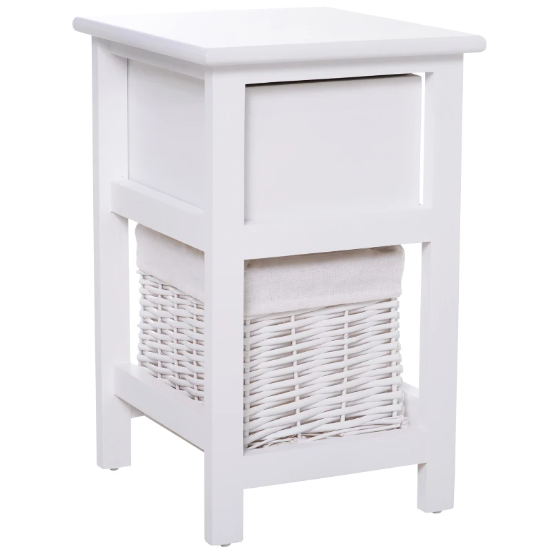 HOMCOM 2 mesas de cabeceira com 1 gaveta e 1 cesto 28x31x45cm Branco