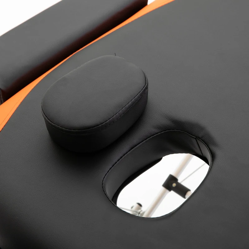 HOMCOM Marquesa de Massagem Dobrável e Portátil com Altura Ajustável e Apoio para a Cabeça 180x60x62-82 cm Laranja e Preto