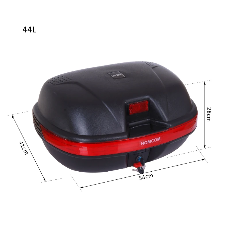 HOMCOM Baú para Motocicleta 44L Porta Malas de Motocicleta com Chaves Kit Montagem 54x41x28cm Preto