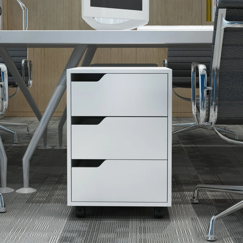 HOMCOM Bloco de Gavetas para Escritório Móvel de Escritório Bloco de Gavetas com 3 Gavetas e 4 Rodas 40x50x57,5 cm Branco