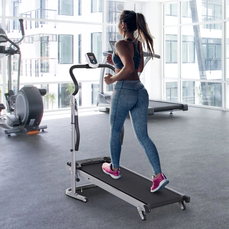 HOMCOM Esteira LCD manual dobrável portátil da esteira 3 ângulos reclináveis carregam 150 kg