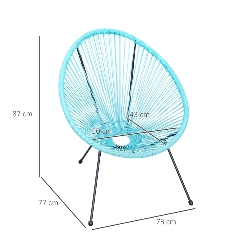 Outsunny Conjunto de 2 Cadeiras de Jardim Acapulco de Vime Forma Oval com Encosto Alto para Interior Exterior 73x77x87 cm Turquesa