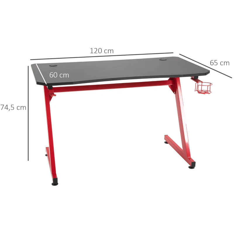 HOMCOM Secretária gaming com suporte de copo Gancho Almofadas 120x65x74,5 cm