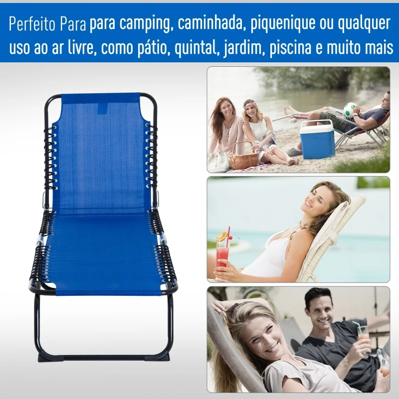 Outsunny Espreguiçadeira de jardim reclinável dobrável e ajustável com 4 posições com sistema de laço Estrutura de Aço 197x58x76 cm Azul escuro