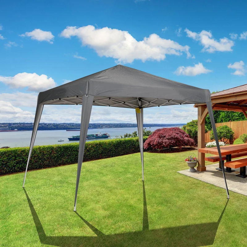 Outsunny Tenda Dobrável Tenda com Desenho Pop Up para Jardim Campismo Festas Eventos Aço e Oxford 2.4x2.4 m Cinza