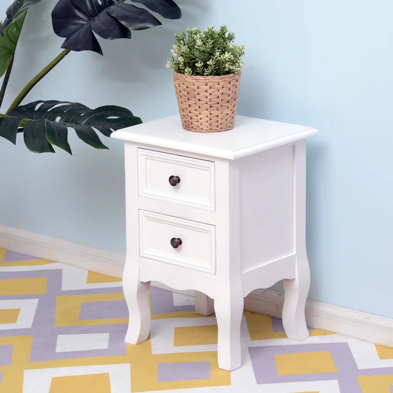 HomCom Mesa de cabeceira de madeira   com 2 gavetas Mobília do quarto 34.7x30x49cm Branco