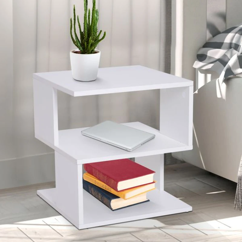 HOMCOM Mesa Auxiliar Mesa de Cabeceira de 2 Níveis com Prateleira de Armazenamento para Sala Quarto Estante 40x40x43 cm Branco