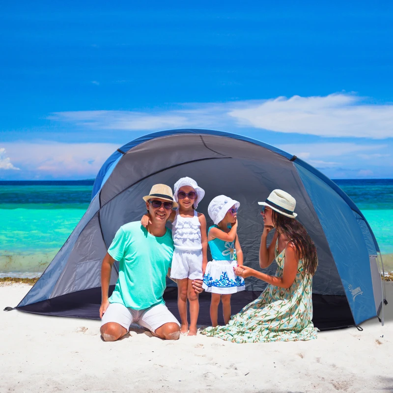 Outsunny Tenda Pop-Up Tenda para Praia para 2 Pessoas Dobrável Portátil com Bolsa de Armazenamento 225x145x115cm Azul