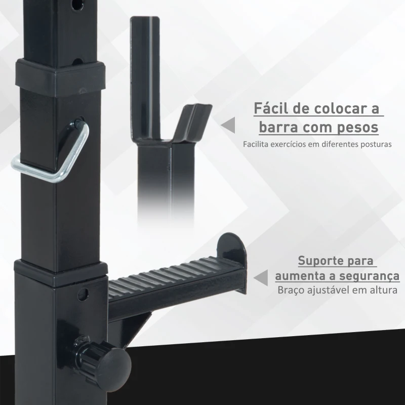 HomCom Suporte de prateleira ajustável  para barras e pesos Carga máxima 150 kg 52x48x108-163 cm Preto