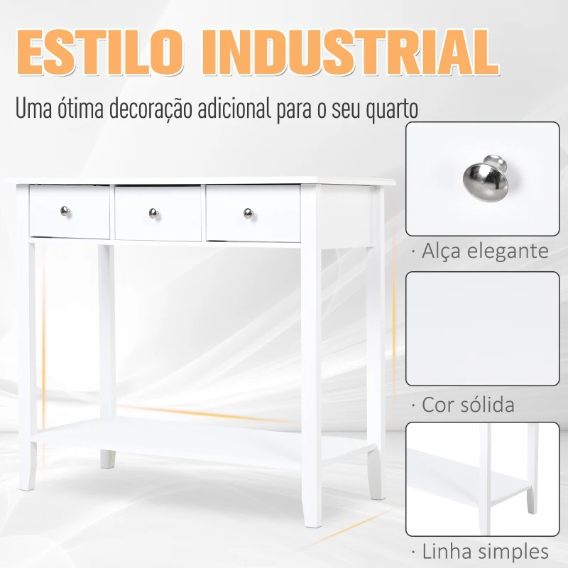 HOMCOM Mesa consola tipo aparador para corredor com 3 gavetas e 1 prateleira 90x40x75cm Branco