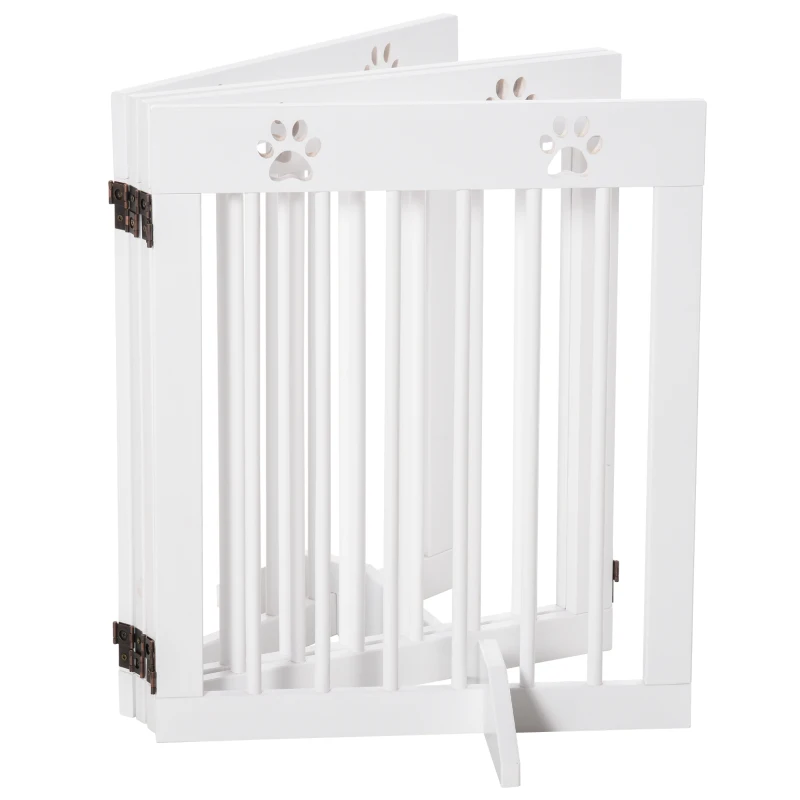 PawHut Barreira de Segurança Dobrável para Cães Grade de Proteção de 4 Painéis com Pés para Portas Escadas Corredor 204x30x61cm Branco