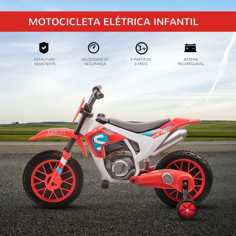 HOMCOM Mota Elétrica para Crianças acima de 3 Anos 12V Mota de Brinquedo Infantil com 2 Rodas de Equilíbrio Velocidade Máx. 8km/h Arranque Suave 106,5x51,5x68cm Vermelho