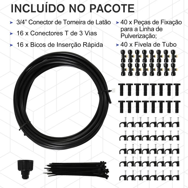 Outsunny Nebulizador de Água para Jardins Sistema de Resfriamento por Nebulização para Pátio Jardim Ar Livre 9m Preto