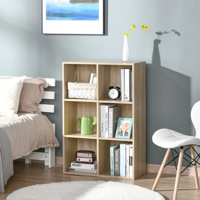 HOMCOM Estante para Livros Estante de Madeira de 3 Níveis com 6 Compartimentos de Armazenamento65,5x30x97,5cm Carvalho