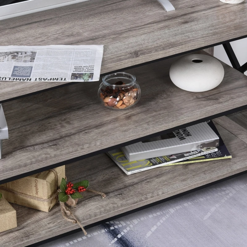 HOMCOM Suporte para TV de armazenamento de madeira em estilo colonial com 2 prateleiras  120 x 39 x 50,5 cm carvalho