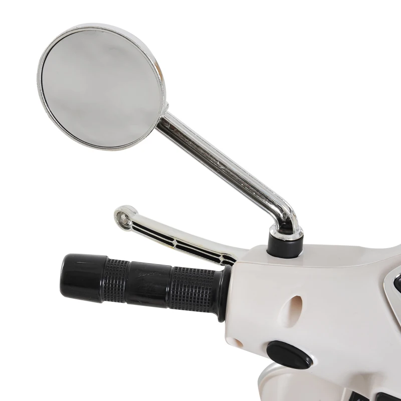 HOMCOM Mota Elétrica para Crianças com Licença Vespa com Música Velocidade 2-3 km/h e Buzina 102x50,5x75,5 cm Branco