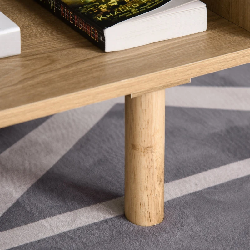 HOMCOM Mesa de Centro Moderna Mesa de Centro com 2 Compartimentos para Sala de Estar 110x50x41,5cm Madeira Natural
