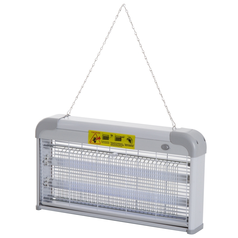 Outsunny Mata Mosquitos Elétrico 20W Área 60 m² Seguro e Eficaz com Luz UV para Exterior e Interior 48,5x8,5x26,5cm Branco Cinza