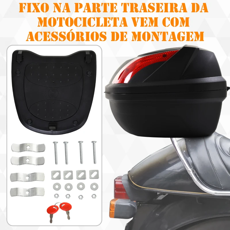 HOMCOM Mala para Motocicleta para Mota de 48L com Fechadura e 2 Chaves 58x44,5x33,5 cm Preto e Vermelho