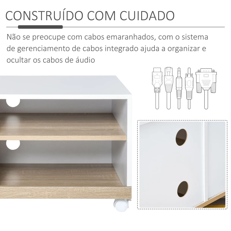 HOMCOM Gabinete de TV Mesa de sala de estar moderna para TV de 42 polegadas com 4 rodas prateleira ajustável 80x45x39.5 cm Branco