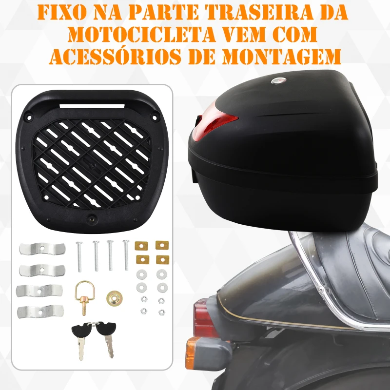 HOMCOM Mala para Motocicleta Mala para Mota Capacidade de 48L com Fechadura e 2 Chaves 59x43x33 cm Preto e Vermelho