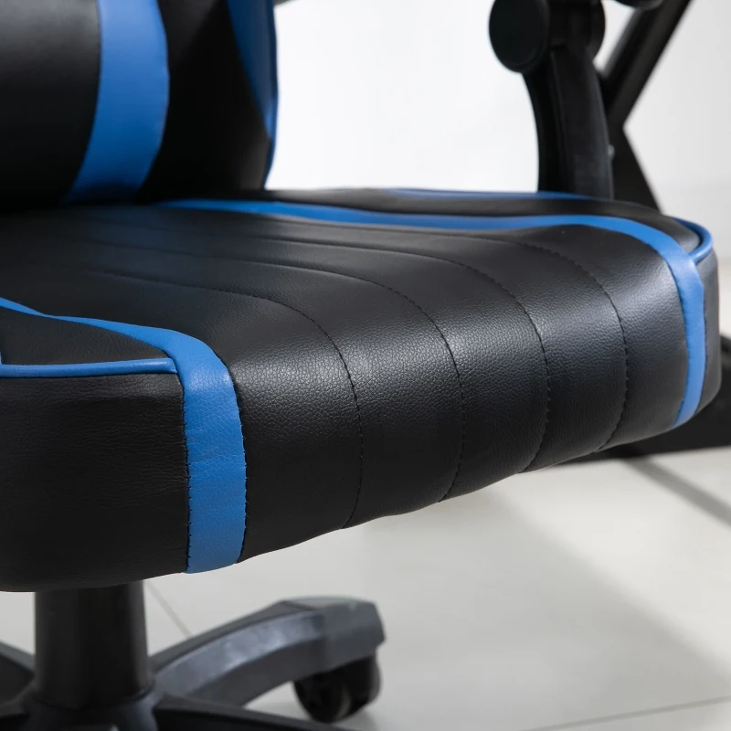 Vinsetto Cadeira gaming para escritório ergonômica reclinável até 135 ° com encosto alto Apoio de braço ajustável 64x69x119-129 cm preto e azul