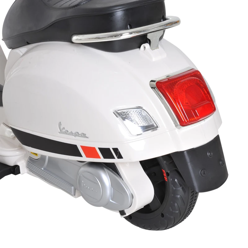 HOMCOM Mota Elétrica para Crianças com Licença Vespa com Música Velocidade 2-3 km/h e Buzina 102x50,5x75,5 cm Branco