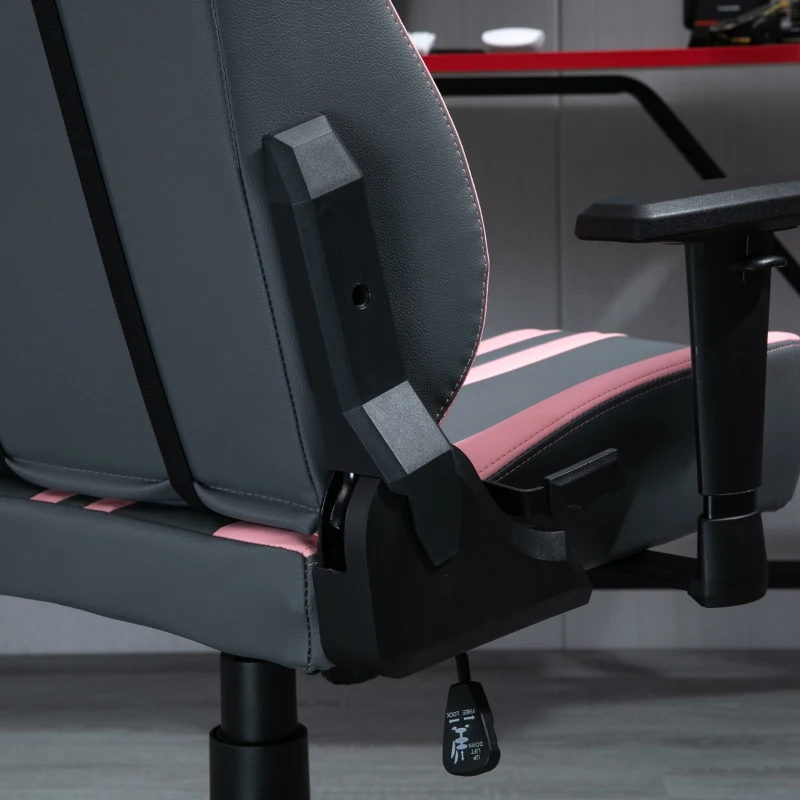 Vinsetto Cadeira gaming Ergonômico Reclinável  Altura ajustável 71x58x125-133 cm Rosa e cinza