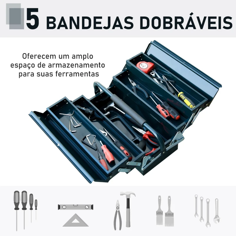 DURHAND Caixa de Ferramentas portátil Dobrável de Aço com 5 compartimentos com Alça de Transporte para oficina 57x21x41cm Verde