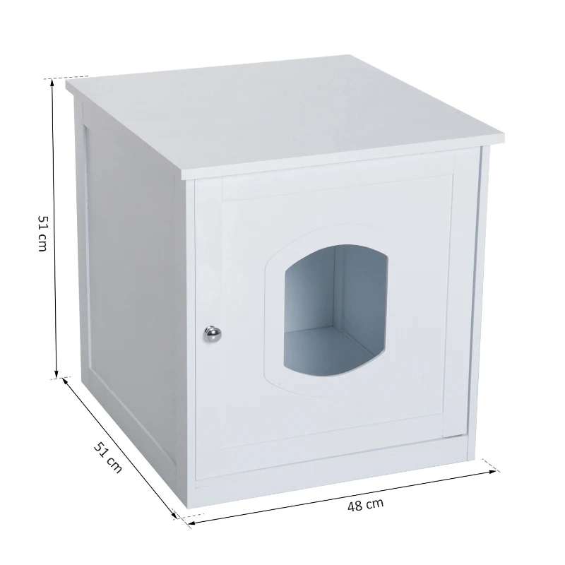 PawHut Casa para Gatos com Desenho 2 em 1 Casa para Animais de Estimação e Caixa de Areia com Porta com Fechadura Magnética 51x48x51cm Branco