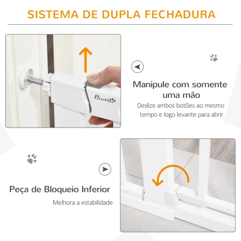 PawHut Barreira de Segurança de Cães Animais de Estimação para Escadas e Portas 75-103cm com 2 Extensões Fechamento Automático e Sistema de Duplo Bloqueio Aço Branco